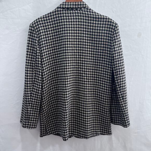 Vintage Women's Wool Blend Black and Cream Houndstooth Blazer Size M-L - Picture 2 of 8